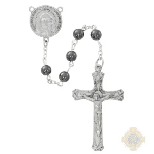 Holy Face Of Jesus Hematite Rosary With Pewter Crucifix