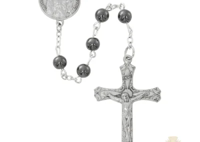 Holy Face Of Jesus Hematite Rosary With Pewter Crucifix
