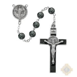 Hematite St Benedict Rosary With Pewter Crucifix
