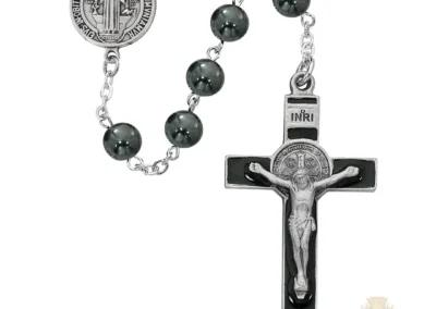 Hematite St Benedict Rosary With Pewter Crucifix
