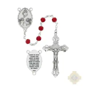 Garnet Tincut 3 Heart Rosary Deluxe Gift Box With Pewter Crucifix