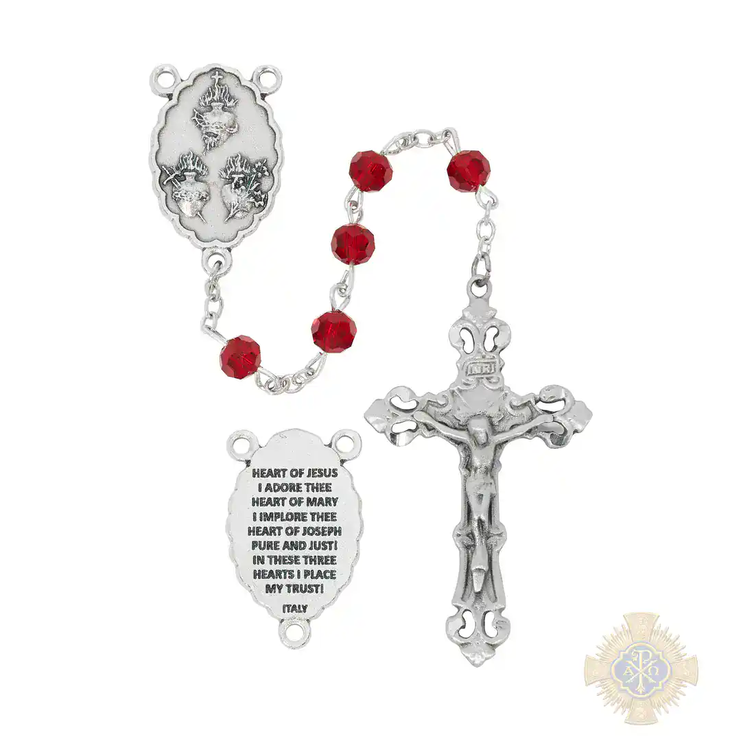 Garnet Tincut 3 Heart Rosary Deluxe Gift Box With Pewter... Garnet Tincut 3 Heart Rosary Deluxe Gift Box With Pewter Crucifix