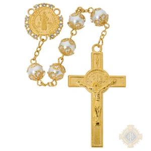 St Benedict Pearl Rosary Deluxed Box