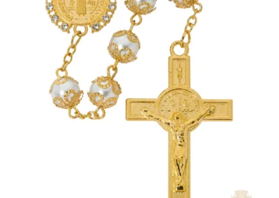 St Benedict Pearl Rosary Deluxed Box