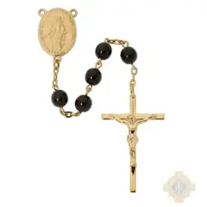 14K Gold Over Sterling Black And Gold Rosary Deluxe