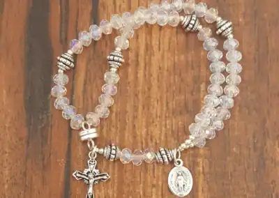 Clear Crystal Wrist Rosary with AB Coating – Five Decade Rosary Bracelet