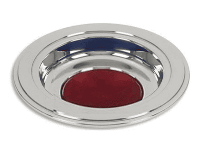 Silver Tone Offering Plate - Burgundy Felt